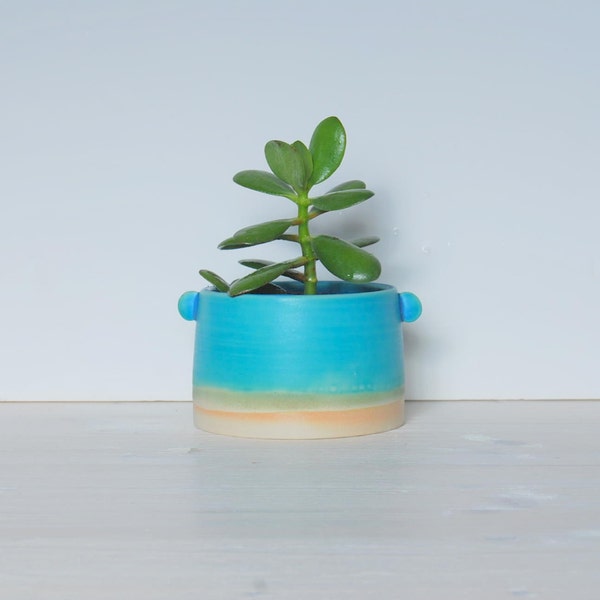 Plant pot, stoneware planter, handmade plant container, unique turquoise planter, cactus cointainer