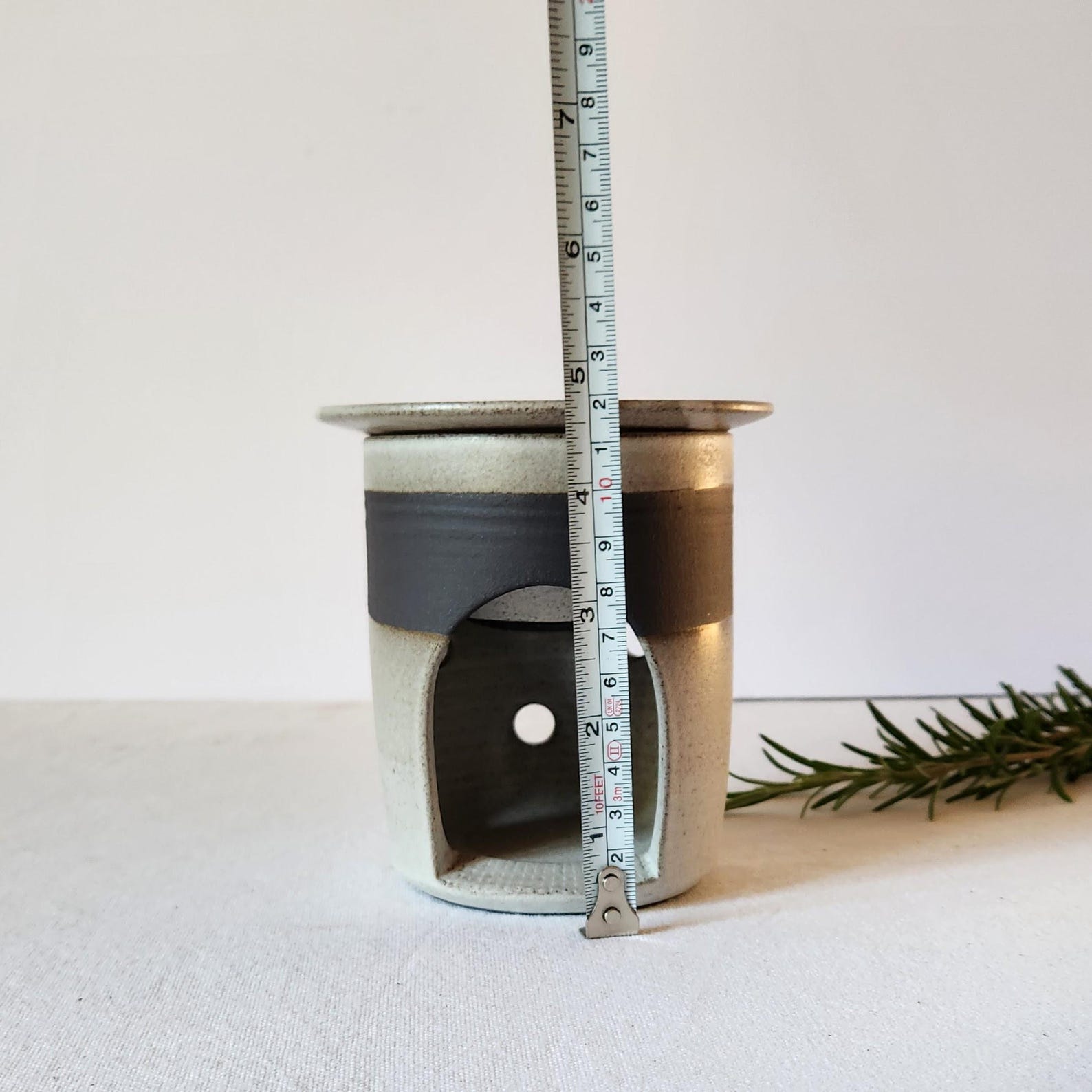 PotsbyNives - Large Ceramic Essential Oil Burner – Black Clay with White Matte Glaze, Aromatherapy Candle Diffuser with Water Bowl - Pottery Oil Burner 