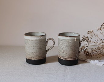 Stoneware mugs, Set of two mugs, Black clay mugs, Ceramic teacups, Cylinder cups, Ceramic coffee mugs, Dark ceramic, Simple ceramic mugs