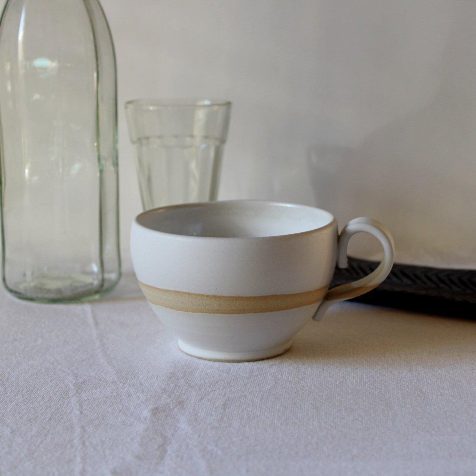 PotsbyNives - White Ceramic Coffee Cup - Minimalist Stoneware Teacup - Best Friend Gift
