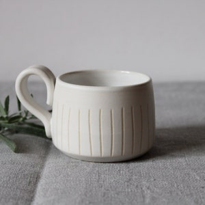 Ceramic espresso cup, White stoneware cup, Small ceramic cup, White stripe cup, Coffee lover gift, Contemporary ceramic, Small pottery cup image 2