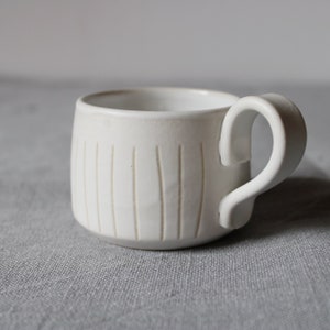 Ceramic espresso cup, White stoneware cup, Small ceramic cup, White stripe cup, Coffee lover gift, Contemporary ceramic, Small pottery cup image 3