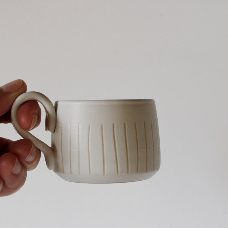 Ceramic espresso cup, White stoneware cup, Small ceramic cup, White stripe cup, Coffee lover gift, Contemporary ceramic, Small pottery cup image 6