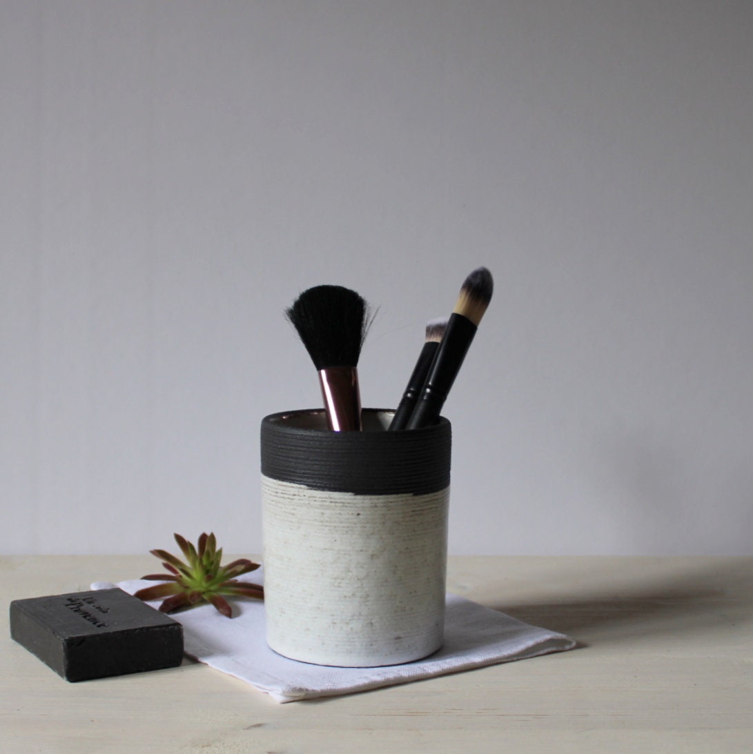 Porte-Brosse à Dents Fait La Main, Pot de Maquillage, d'argile Noire