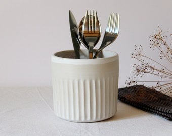 Cutlery storage, Cutlery pot, Pottery planter, Cutlery holder, White ceramic pot, One of a kind ceramic, Modern ceramic, White stoneware