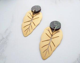 Statement Gold Alocasia Earrings - Gold Drop Earrings - Alocasia Stud Earrings - Statement Gold Leaf Earrings - Gift For Her