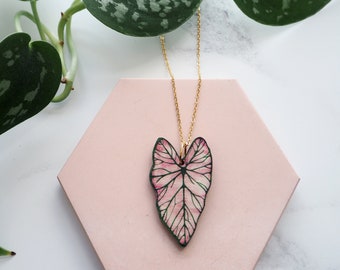 Tropical Necklace - Plant Necklace - Pink Leaf Pendant - Plant Jewellery - Botanical Necklace - Leaf Jewellery - Gift For Her - Caladium