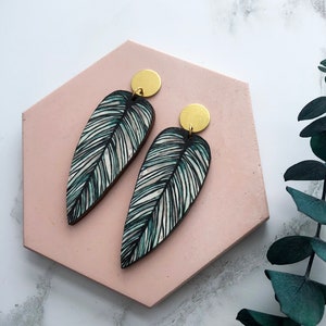 Tropical Statement Leaf Earrings - Calathea Whitesar