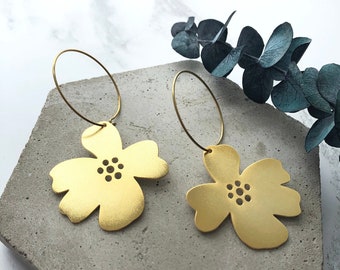 Minimal Gold Flower Hoop Earrings