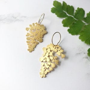 Maidenhair Fern Hoop Earrings - Gold Leaf Hoop Earrings - Fern Jewellery - Gold Plant Jewellery - Plant Gift - Mother's Day Gift