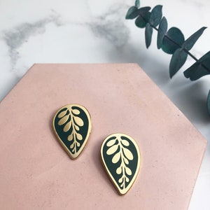 Enamel Leaf stud Earrings - House Plant Leaf Earrings - Plant Gift - Plant Stud Earrings