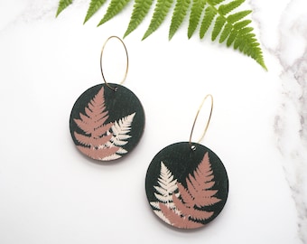 Green Fern Hoop Earrings - Botanical Earrings - Leaf Hoop Earrings - Plant Earrings - Fern Jewellery - Gift For Her