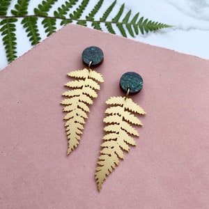 Gold Fern Statement Drop Earrings - Gold Plant Earrings - Gift For Her - Leaf Stud Earrings - Fern Jewellery - Wedding Bride Earrings