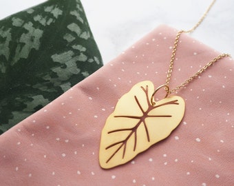 Gold Alocasia Necklace - Gold Leaf Necklace - Plant Pendant - Botanical Necklace - Leaf Jewellery - Alocasia Jewellery