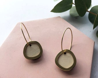 Modern Cream / Natural Circle Hoop Earrings - Minimal Earrings - Gift For Her - Geometric Hoops - Simple Earrings