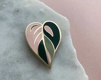 Pink Princess Philodendron Enamel Pin – Gold Plant Brooch