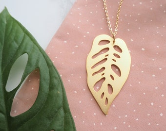 Monstera Obliqua Necklace - Gold Leaf Pendant - Monstera Jewellery - Cheese Plant Necklace - Plant Jewellery - Monstera Adansonii