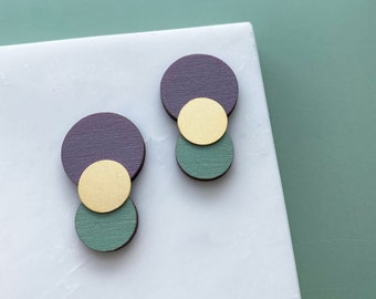 Statement Circle Stud Earrings - Geometric Gold Geometric Studs - Minimal Stud Earrings - Geometric Jewellery - Gift For Her - 6 Colours