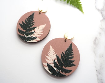 Pink Fern Drop Earrings - Botanical Earrings - Leaf Drop Studs - Plant Earrings - Fern Jewellery - Gift For Her -