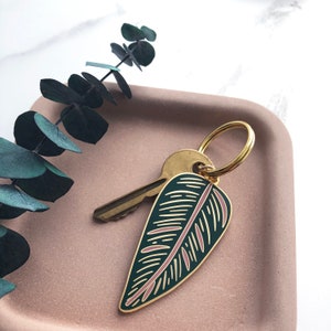 Tropical Leaf Enamel Keychain - Gift For Plant Lover - Plant Keychain - Plant Accessory - Leaf Bag Charm - New Home Gift