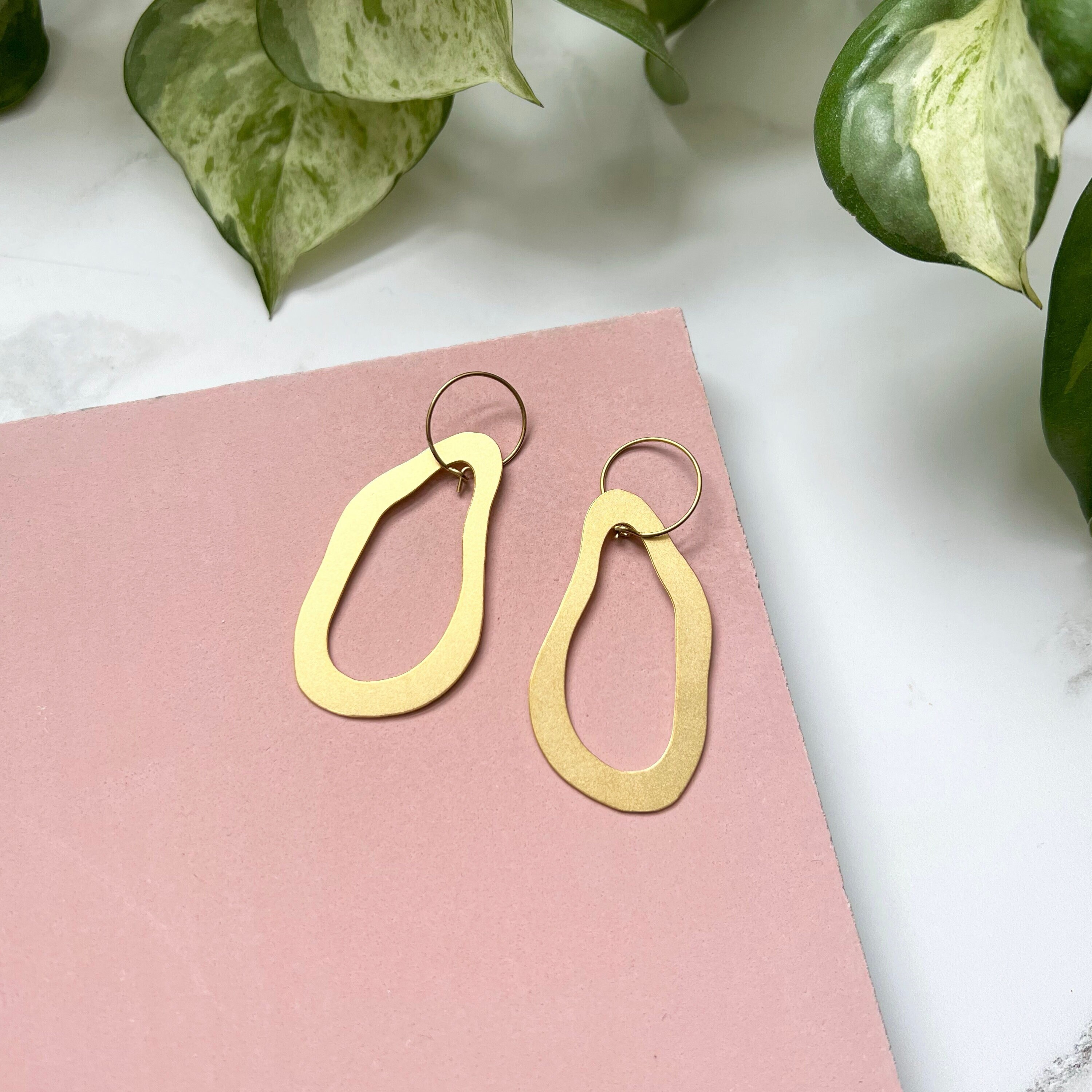 Gold Geometric Hoop Earrings - Minimal Wave Hoops Modern Plain Jewellery Statement Gift For Her