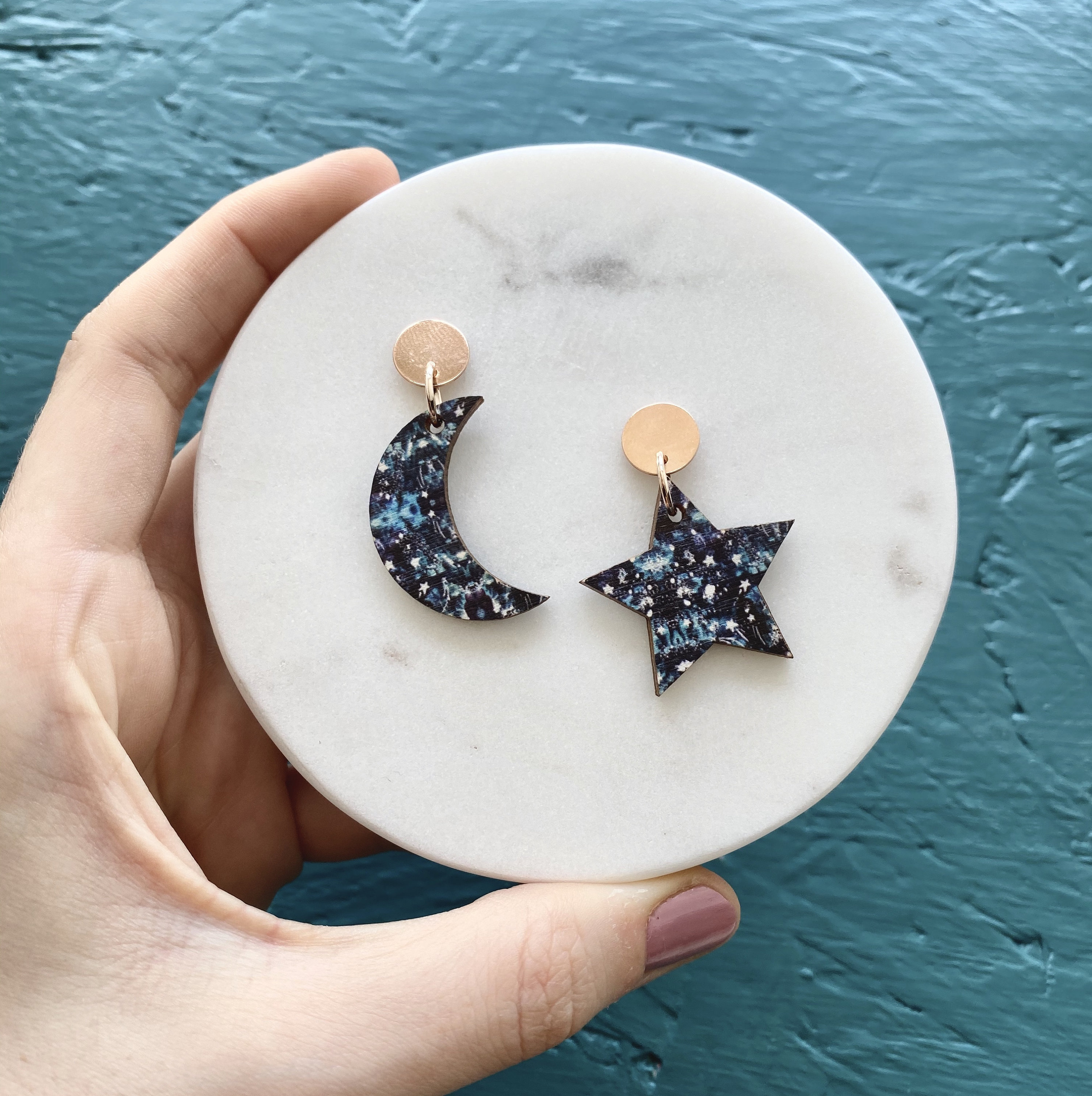 Statement Moon & Star Drop Earrings - Celestial Gifts Mix & Match Rose Gold