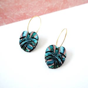 Tropical Monstera Hoop Earrings