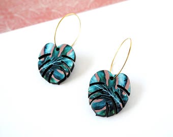 Tropical Monstera Hoop Earrings