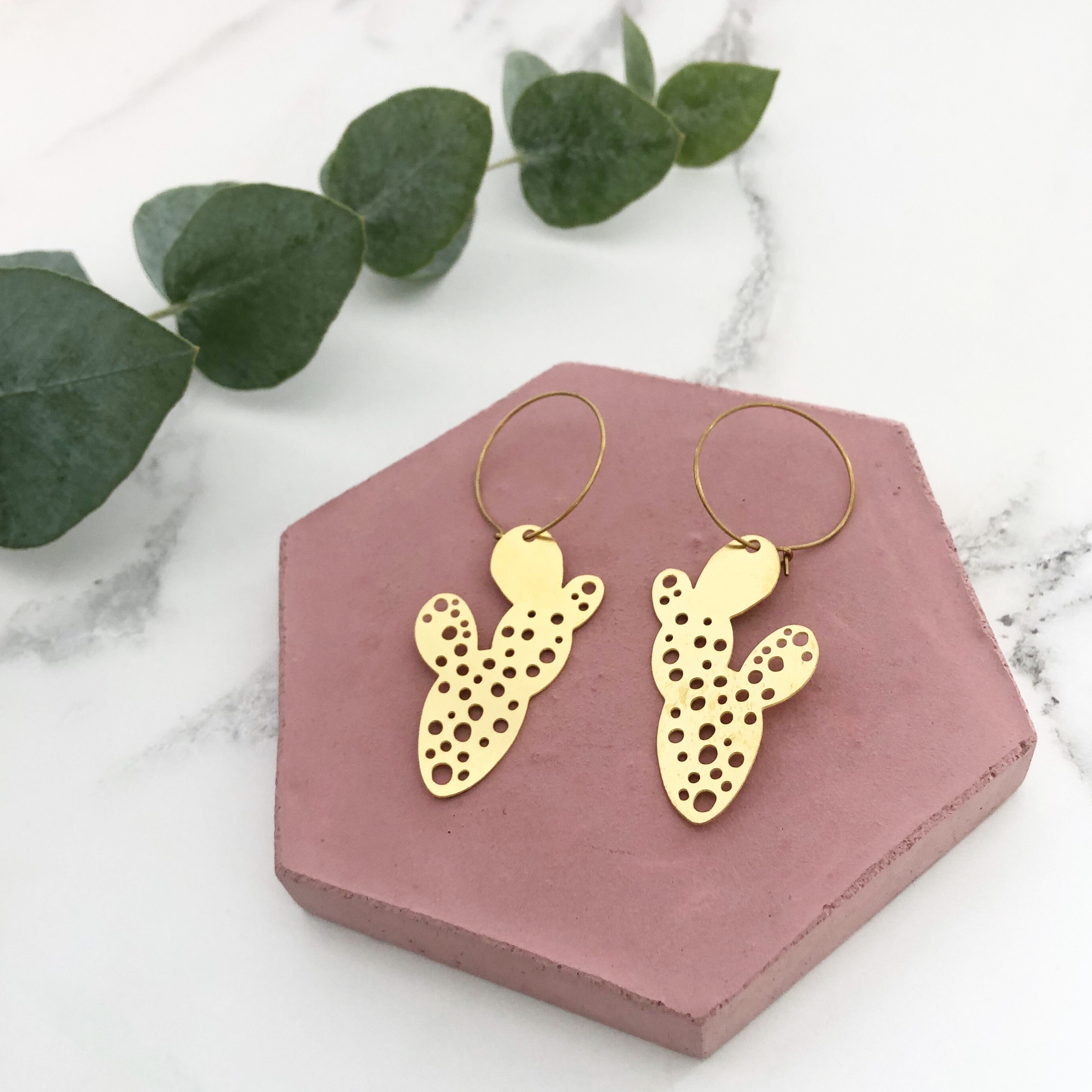 Gold Cactus Hoop Earrings - Jewellery Tropical House Plant Gift Fashion Accessory
