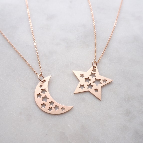 Rose Gold Moon Necklace Celestial Gift Moon Pendant Moon Jewellery