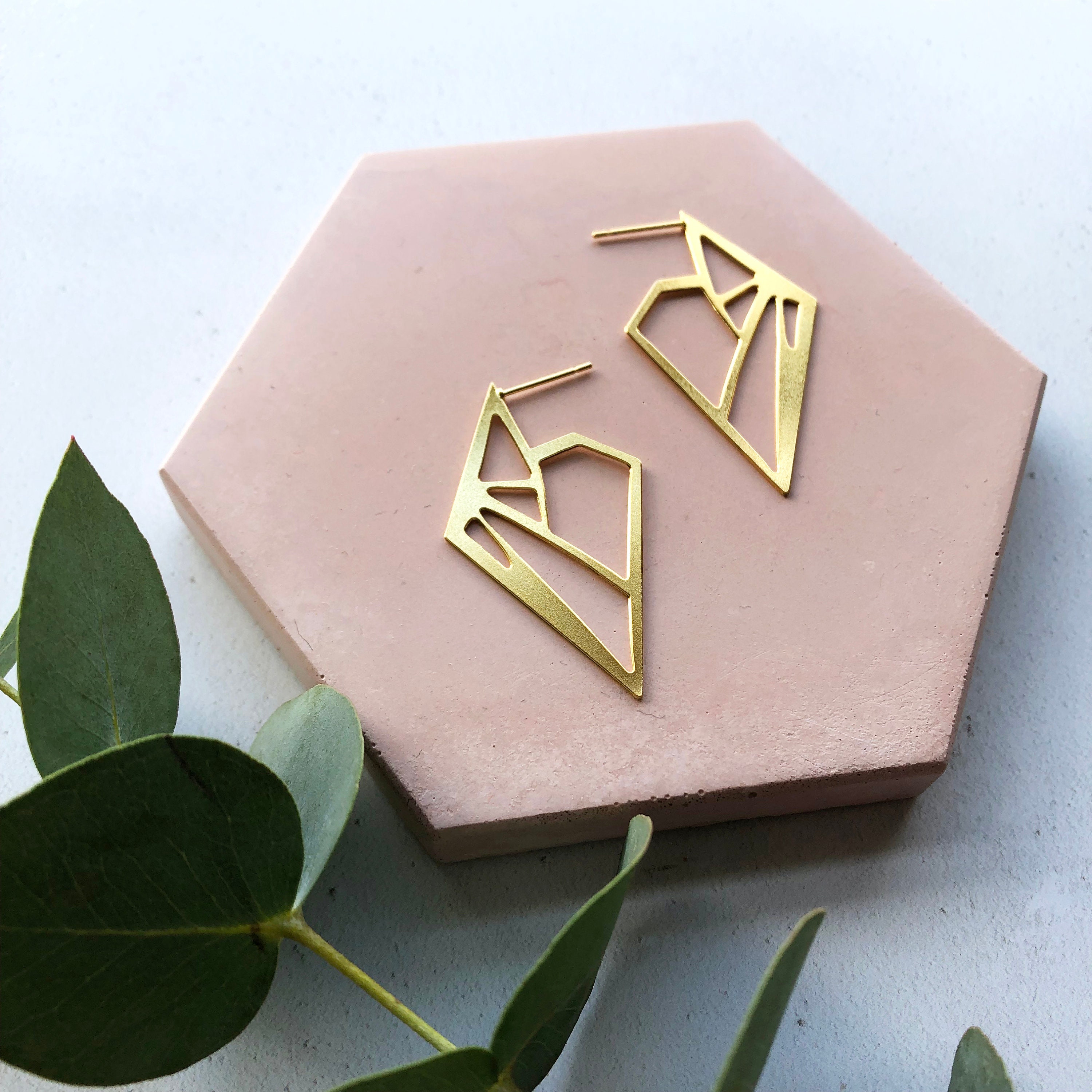 Statement Triangle Stud Earrings - Gift For Her Minimal Geometric Studs Gold