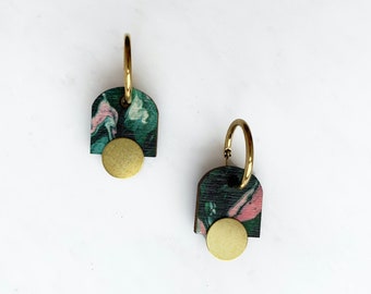 Green Marble Arc Hoop Earrings -  Geometric Hoop Earrings - Geometric Jewellery - Gift For Her - Minimal Earrings