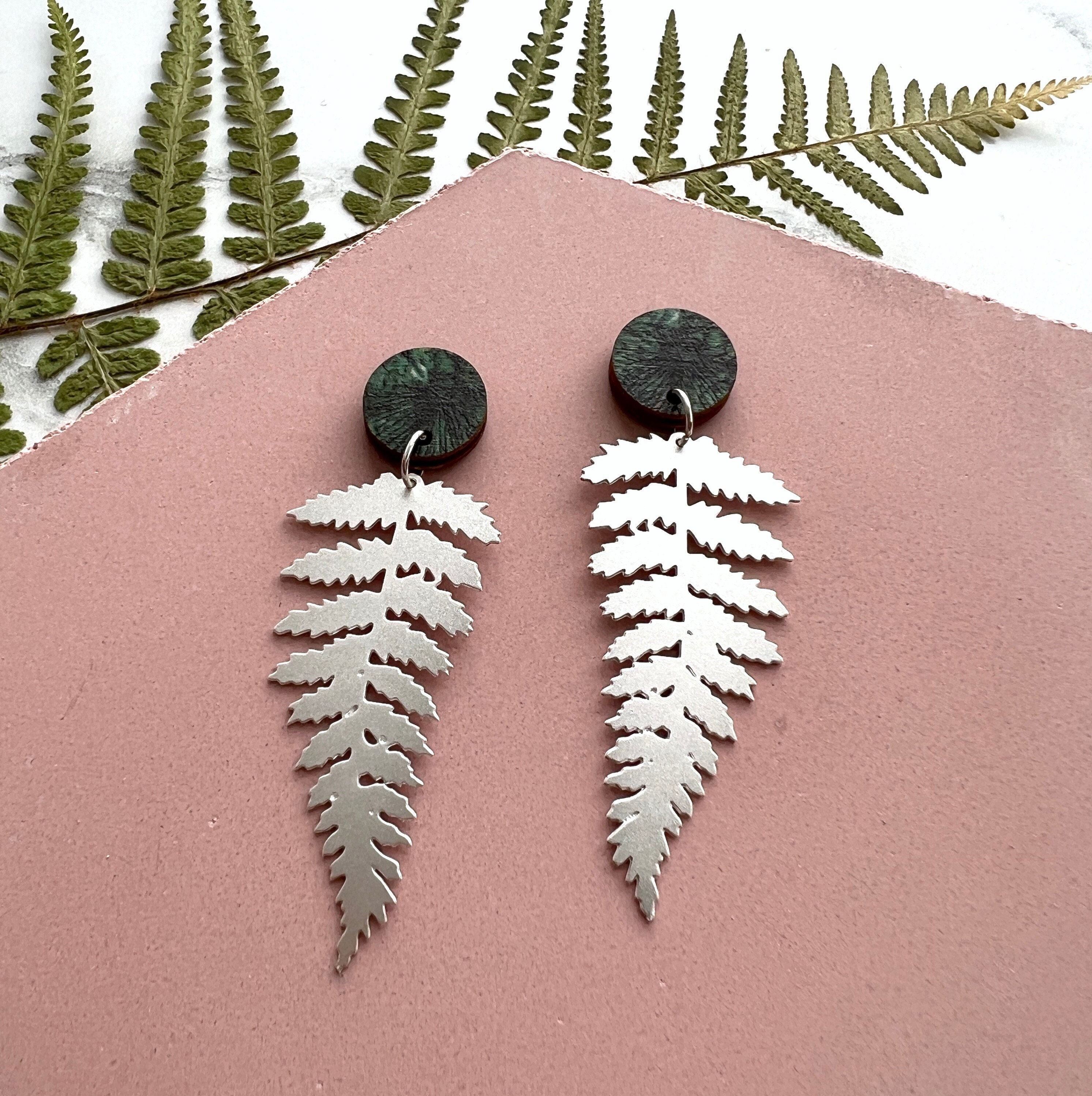 Silver Fern Statement Drop Earrings