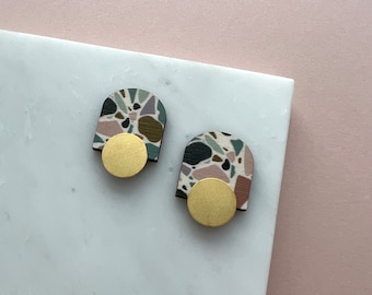 Terrazzo Mini Arc Stud Earrings - Geometric Stud Earrings