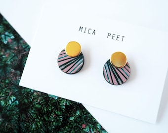 Palm Leaf Earrings - Tropical Earrings - Geometric Studs - Botanical Studs - Leaf Studs - Simple Earrings - Pink Earrings