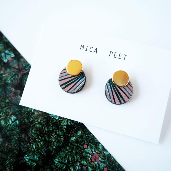 Palm Leaf Earrings - Tropical Earrings - Geometric Studs - Botanical Studs - Leaf Studs - Simple Earrings - Pink Earrings