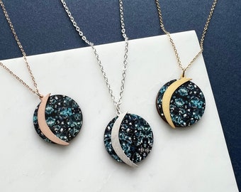 Galaxy Moon Necklace – Rose Gold, Silver, or Gold Crescent Pendant