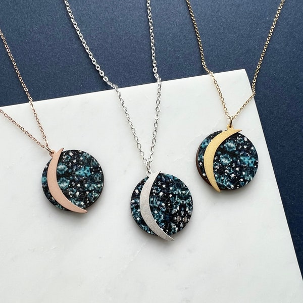 Moon Necklace - Celestial Gift - Moon Jewellery - Zodiac Jewellery - Celestial Jewellery - Rose Gold, Silver & Gold Moon Pendant