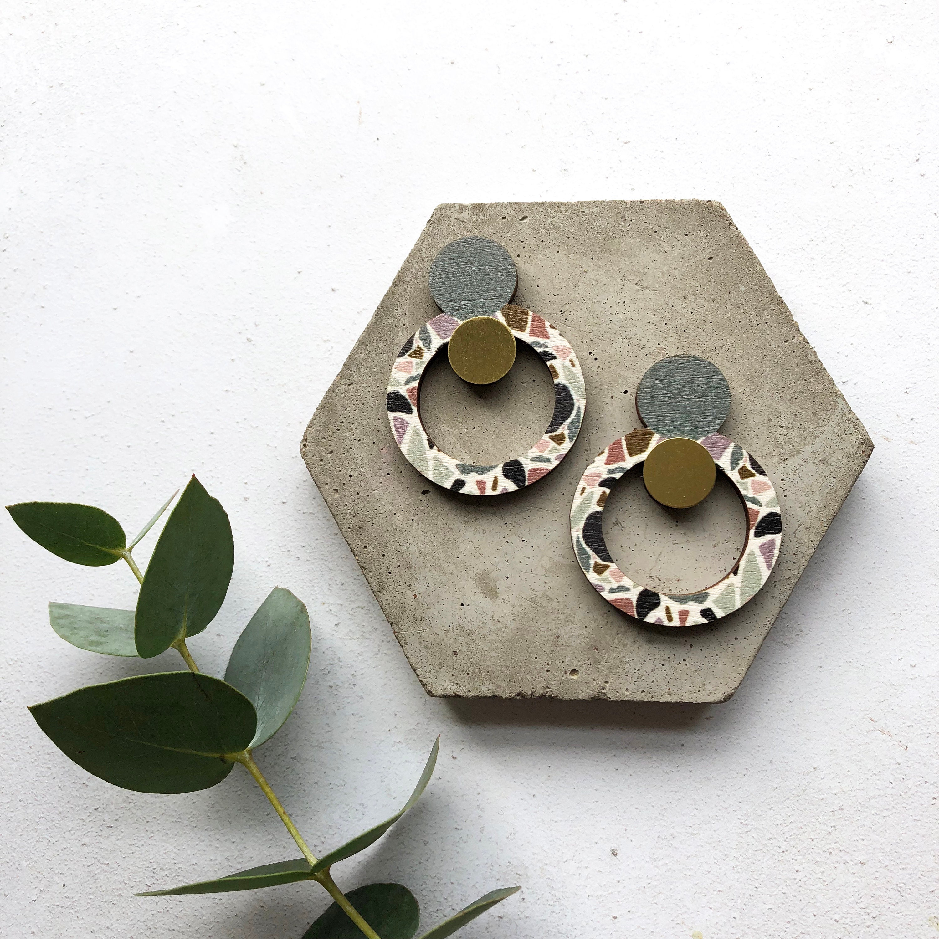 Multi Terrazzo Statement Circle Drop Earrings - Studs Geometric Gifts For Her