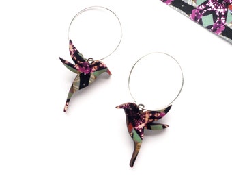 Hummingbird Hoop Earrings – Silver Plated, Bird Lover Gift
