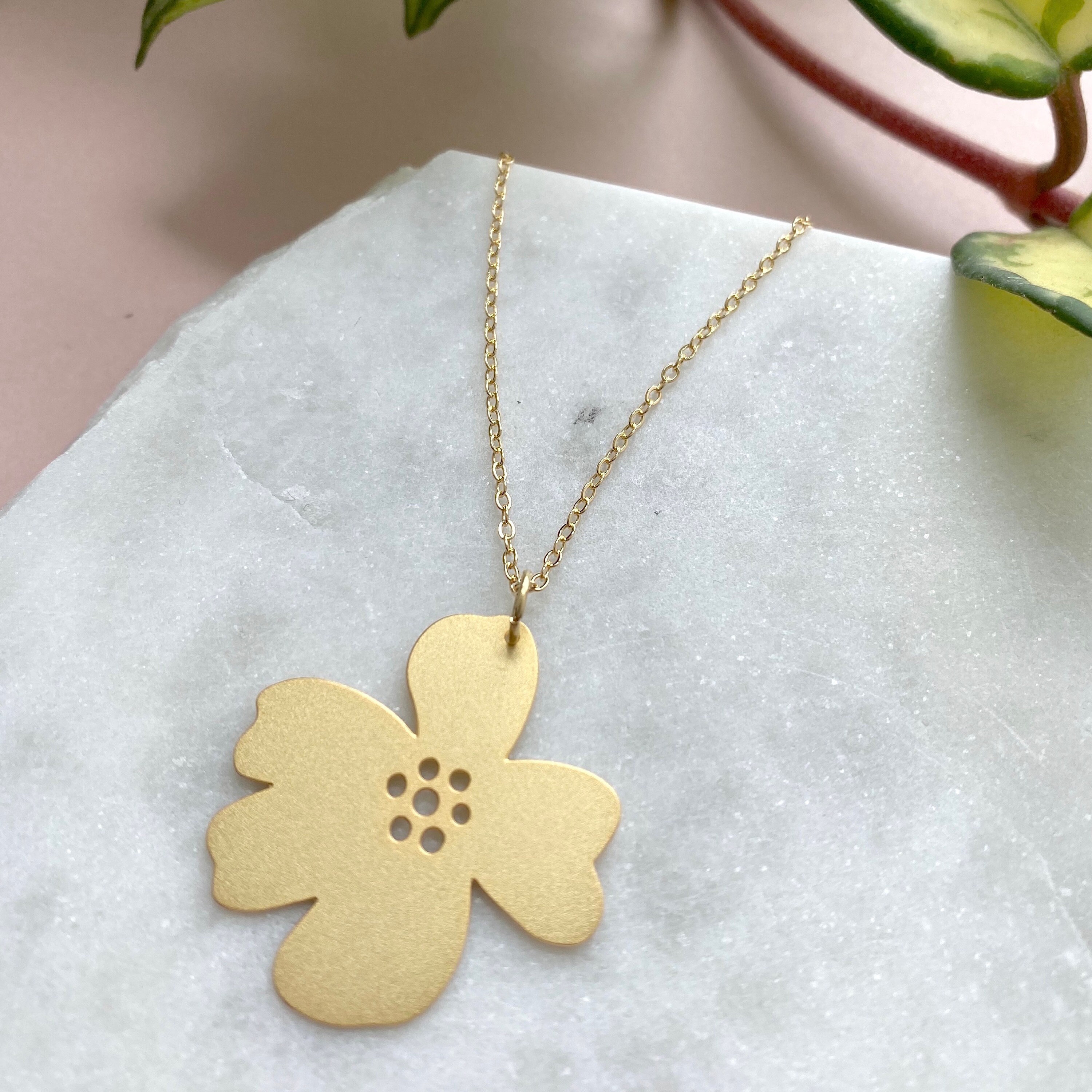 Gold Flower Necklace - Minimal Pendant Botanical Jewellery Floral Simple