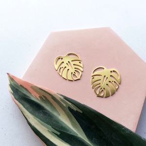 Minimal Gold Monstera Stud Earrings