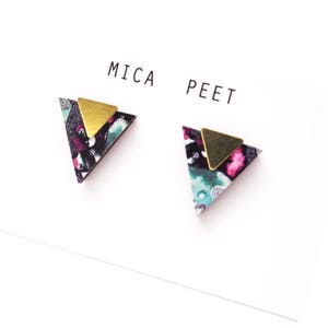 Triangle Stud Earrings – Brass & Patterned Geometric Earrings