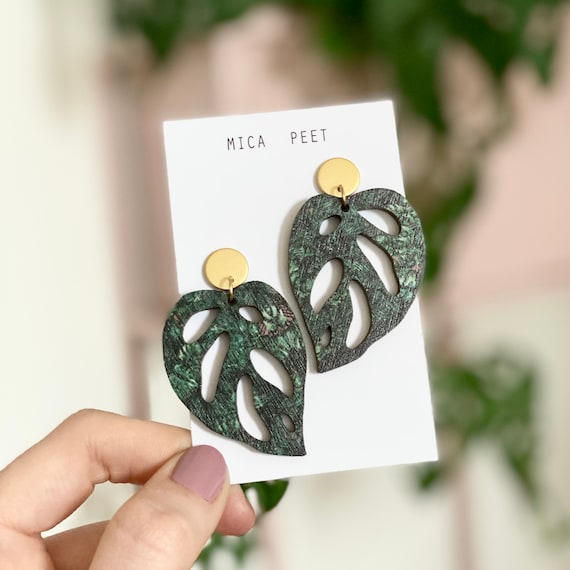 Statement Monstera Drop Studs Monstera Drop Earrings Leaf Stud Earrings Monstera Jewellery Gift for Her Monstera Adansonii Etsy