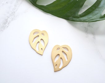 Gold Plated Monstera Leaf Stud Earrings – Plant Lover Jewelry