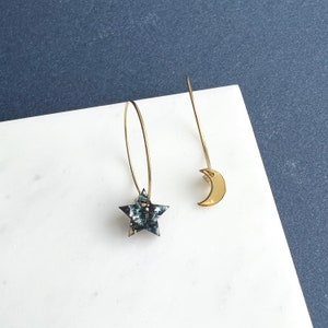 Moon & Star Hoop Earrings- Rose gold, silver and gold