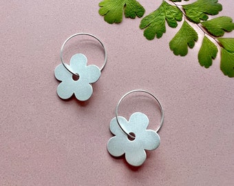 Silver Flower Hoop Earrings - Minimal Floral Jewellery