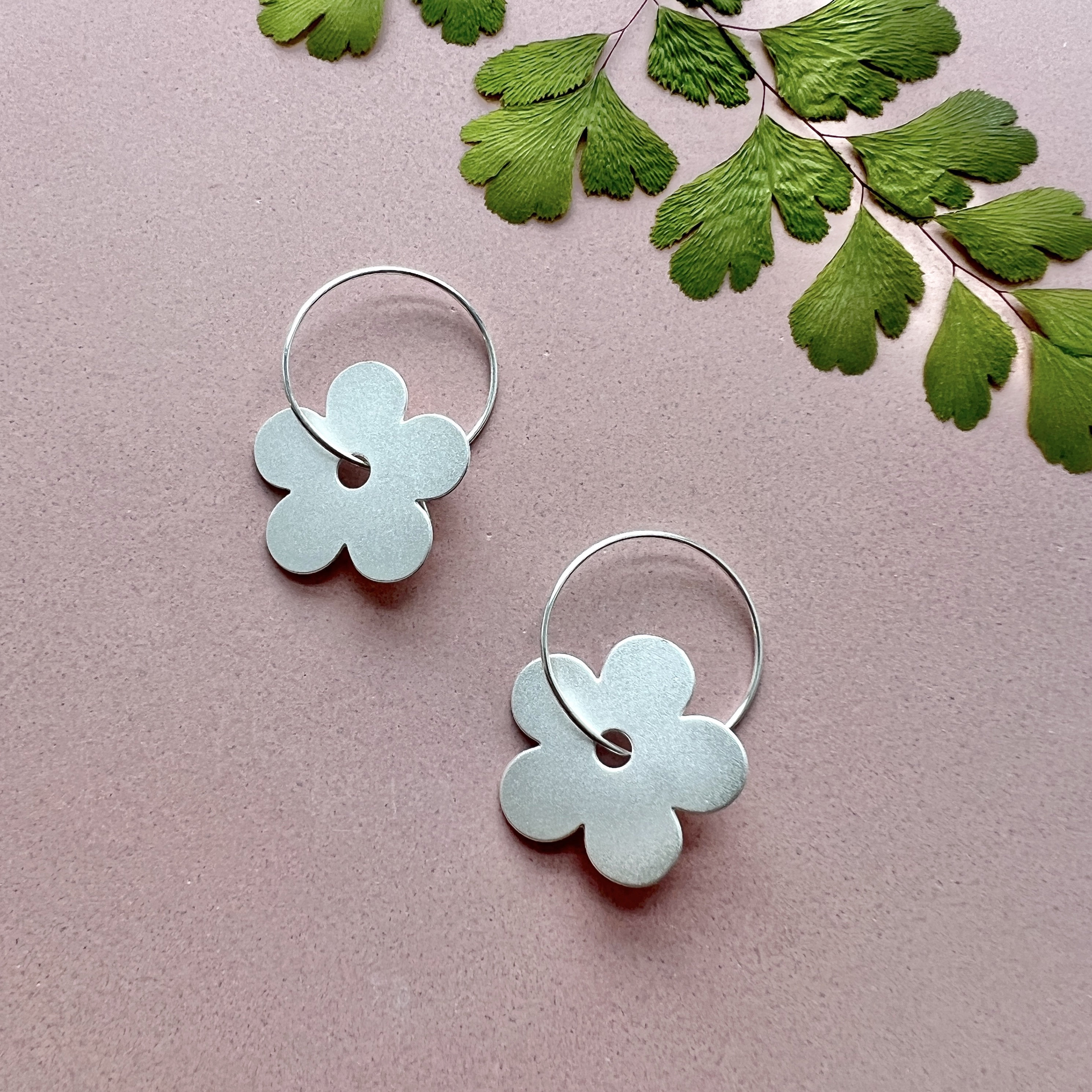 Silver Flower Hoop Earrings - Minimal Floral Jewellery