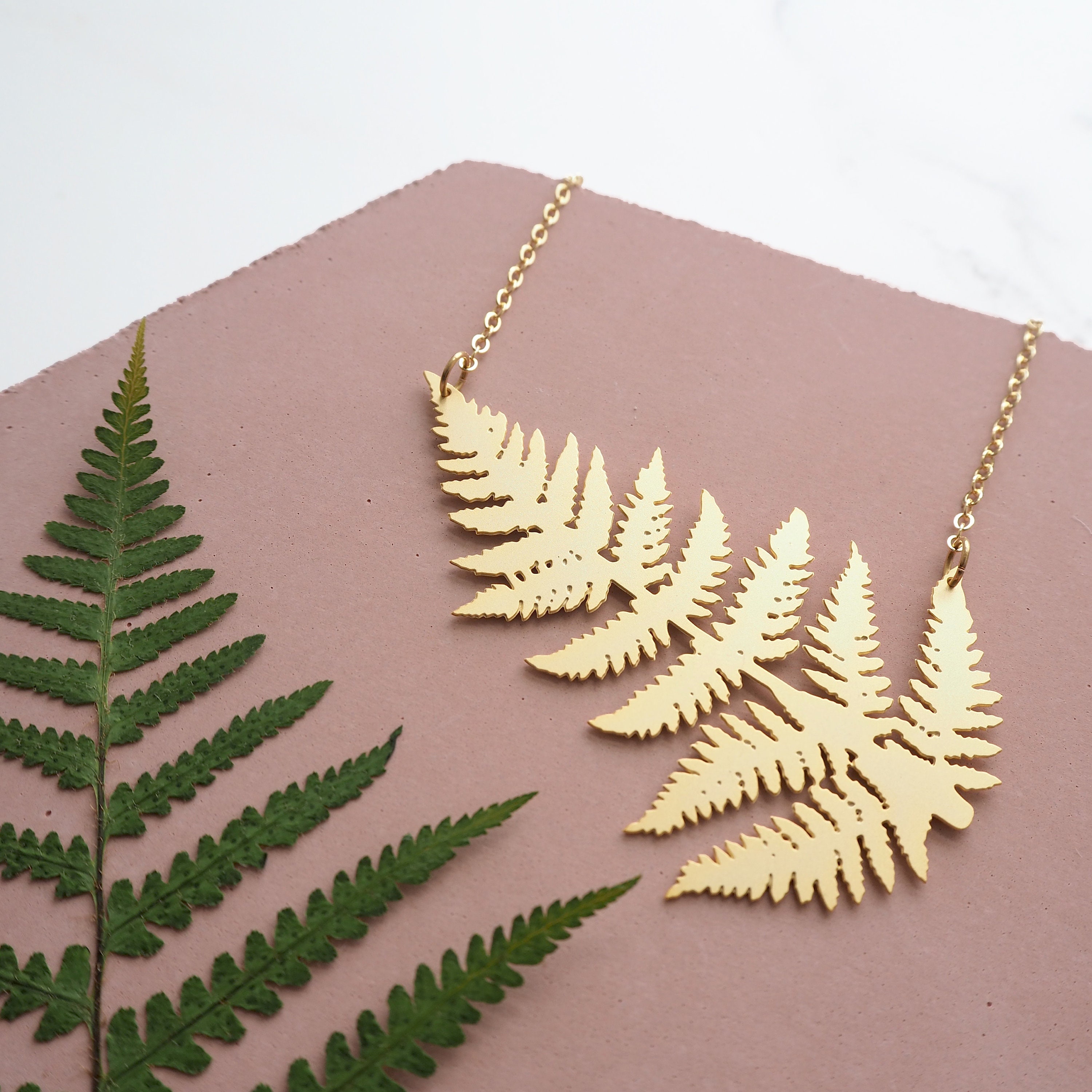 Fern Statement Necklace - Gold Leaf Pendant Jewellery Plant Gift For Her