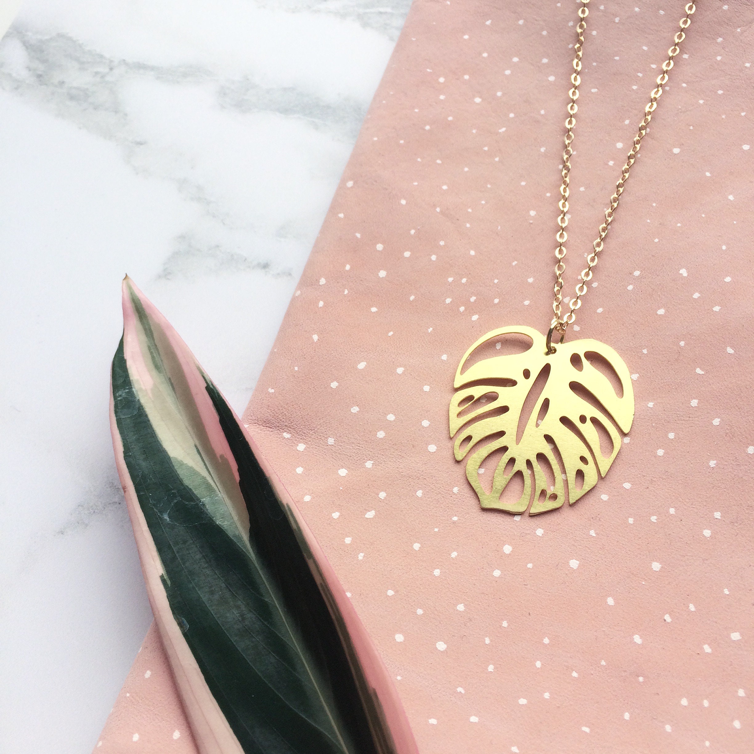 Gold Monstera Necklace - Simple Leaf Pendant Gift- Tropical Cheese Plant -Gold